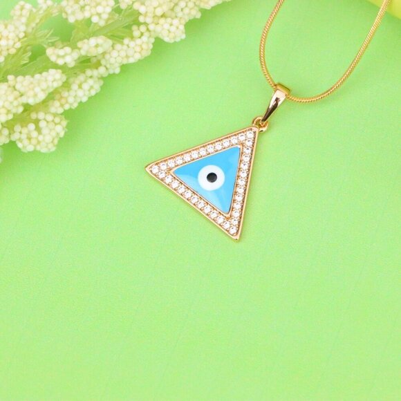 "Triangle Evil Eye Pendant in Rose Gold with CZ Accents, XPPT1394 - Picture 4 of 13